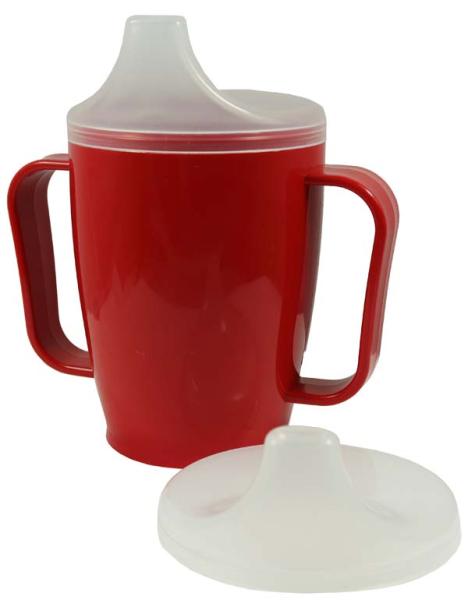 Trinkbecher-Set mit 2 Griffen und 2 Deckeln, rot